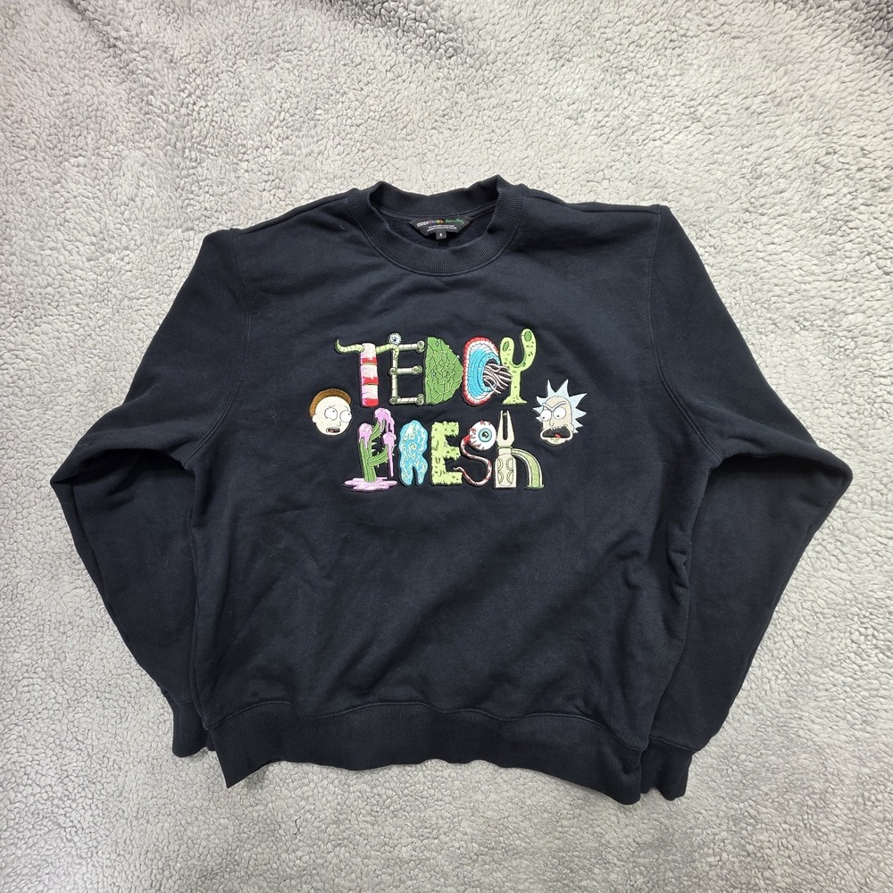 Teddy Fresh Rick And Morty Heavyweight Pull Over Sweat Shirt Black Size Small